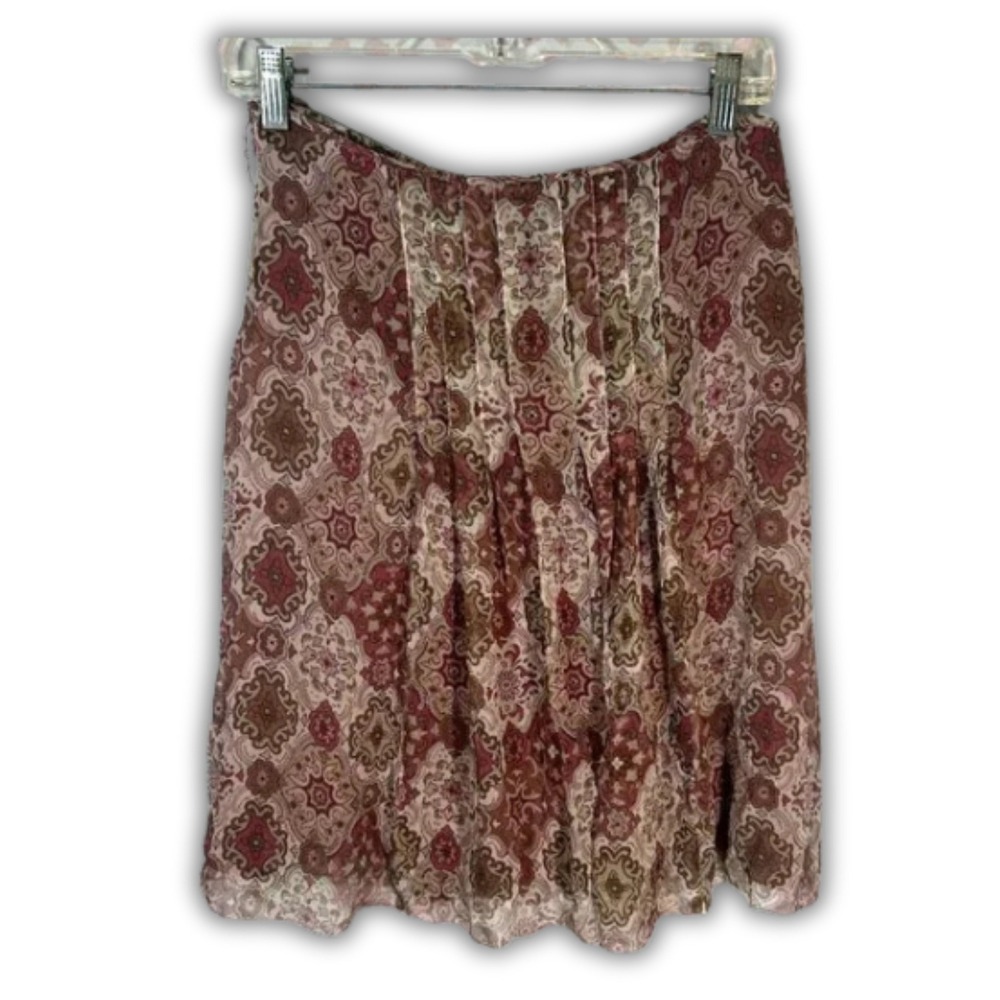 Gianni Bini Silk Medallion Print Mini Skirt Burgundy Mauve Boho Size 4